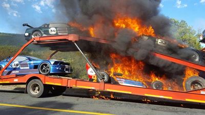 Update: Racing cars up in flames
