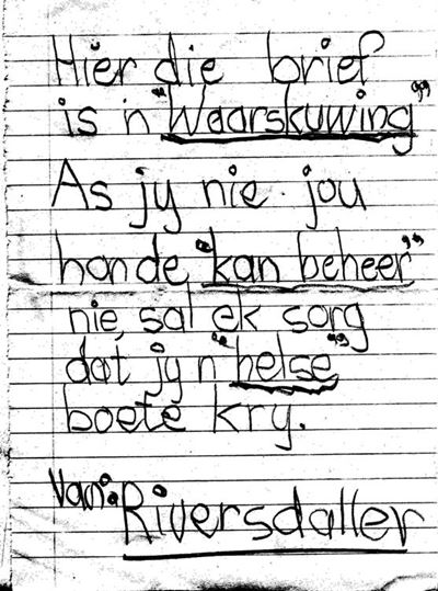 Dreigbrief oor honde ontstel