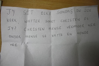 Naamlose briefskrywer kom na vore