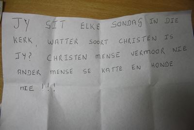 Naamlose briefskrywer kom na vore