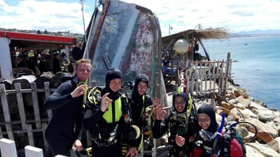Rescue divers on duty at harbour during holidays