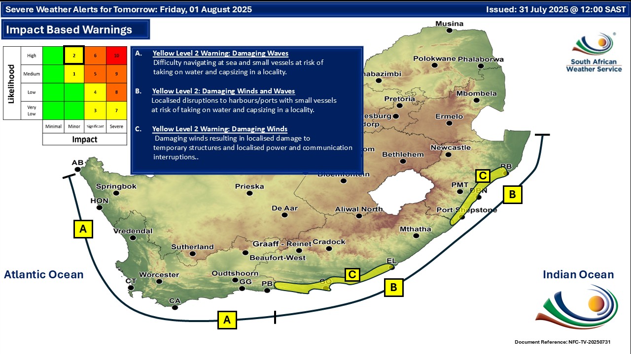 Yellow Level 2 Warning: Rough seas between Alexander Bay and ...